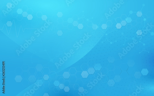 Abstract soft blue geometric hexagons background. Medicine and science concept