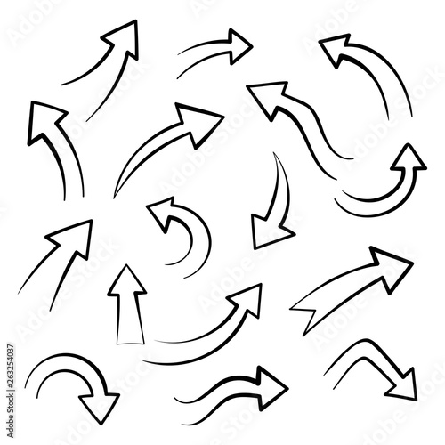 Super set different hand-drawn arrows, vector graphic design
