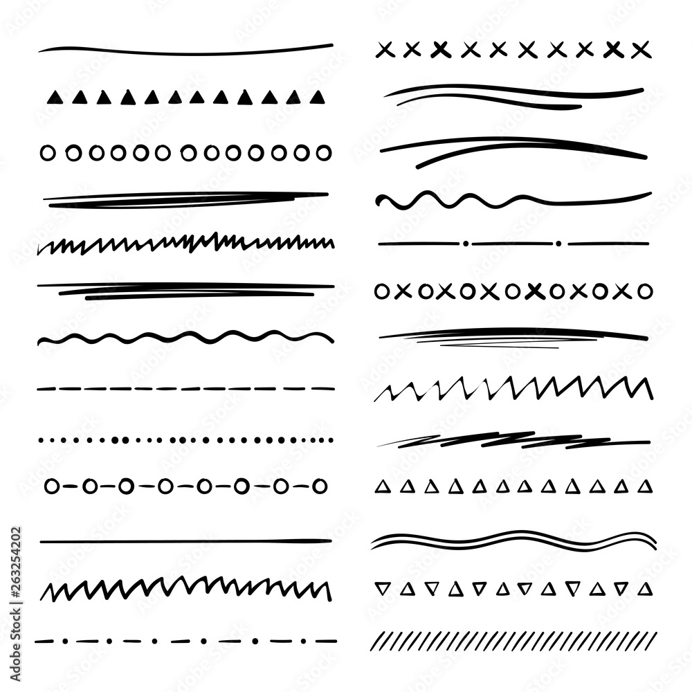Handmade collection set of underline strokes in marker brush doodle style. Various Shapes. Vector graphic design Handmade collection set of underline strokes in marker brush doodle style. Various Shapes. Vector graphic design