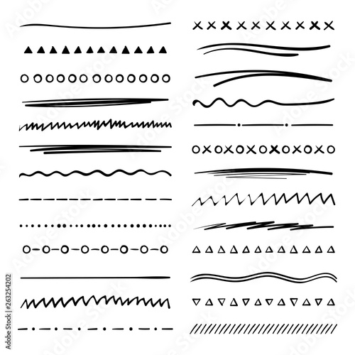 Handmade collection set of underline strokes in marker brush doodle style. Various Shapes. Vector graphic design