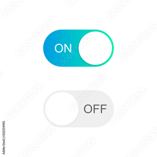 On and Off toggle switch buttons. Modern flat style vector illustration