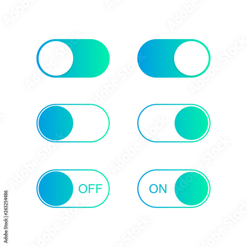 On and Off toggle switch buttons. Modern flat style vector illustration