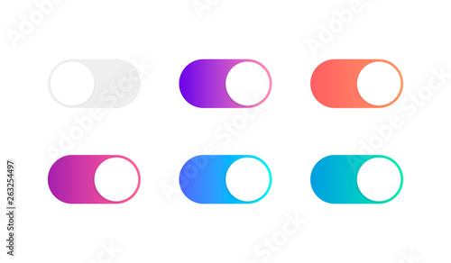 On and Off toggle switch buttons. Modern flat style vector illustration