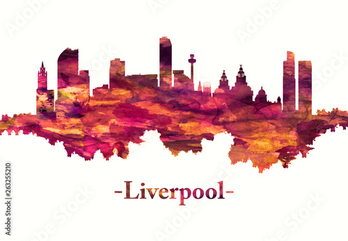 Liverpool England skyline in red