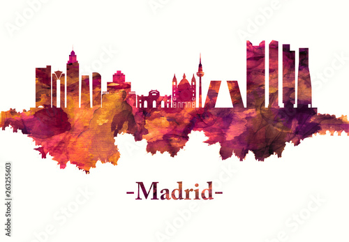 Madrid Spain skyline in red