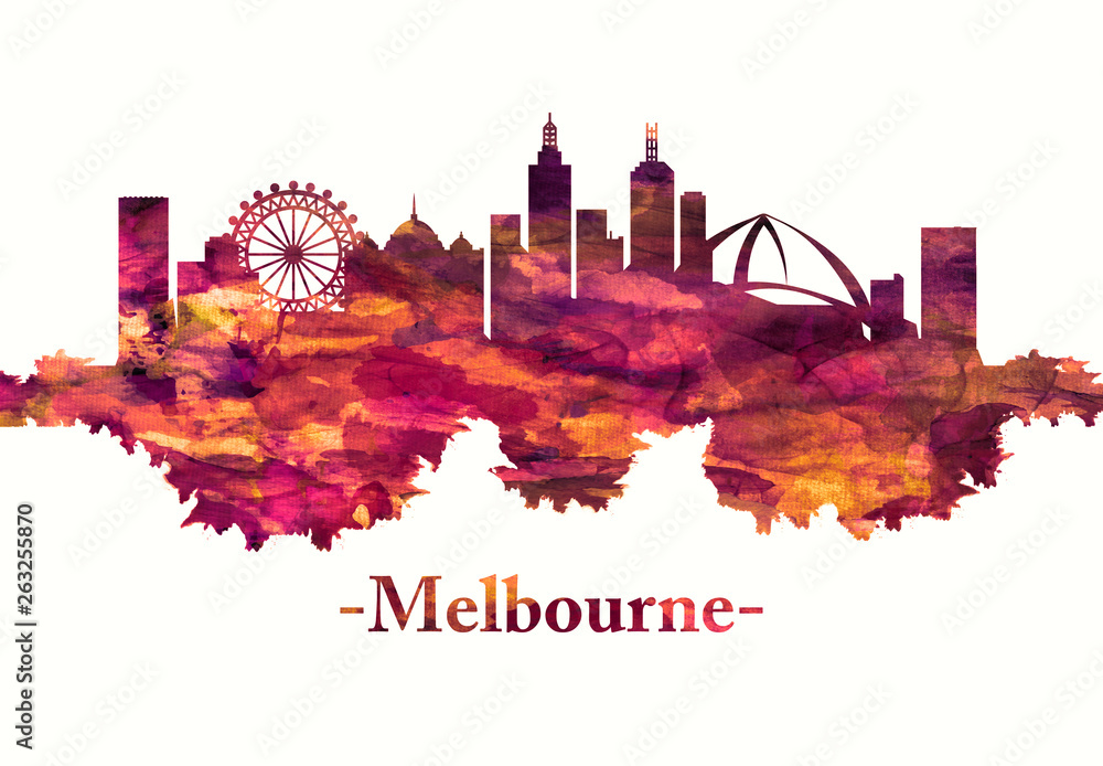 Obraz premium Melbourne Australia skyline in red
