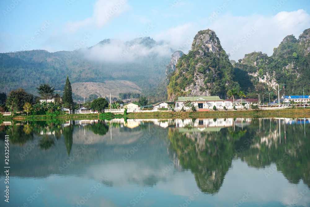 Fototapeta premium View point of the northern of Laos, Huaphan, SamNeua. blue sky and the view in Laos.