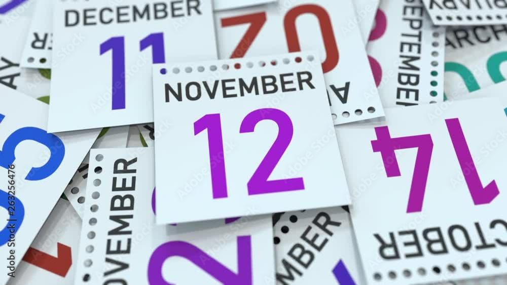 Calendar leaf with November 12 date, 3D animation Calendar leaf with November 12 date, 3D animation
