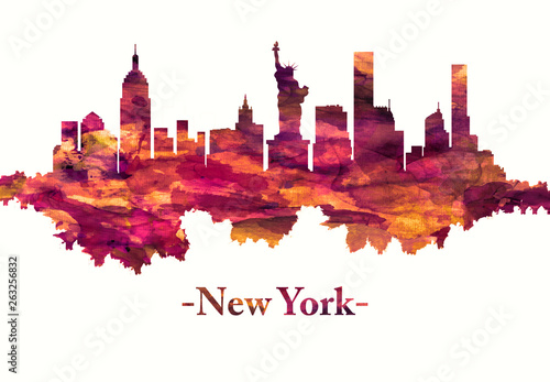 New York City skyline in red