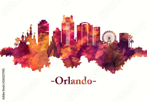 Orlando Florida skyline in red