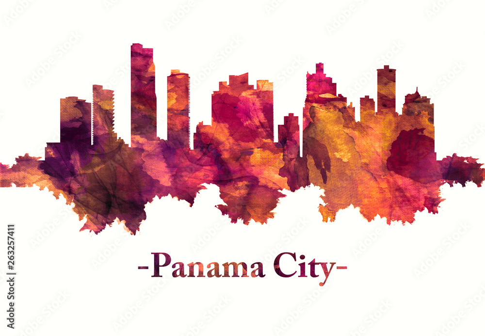 Panama City skyline in red