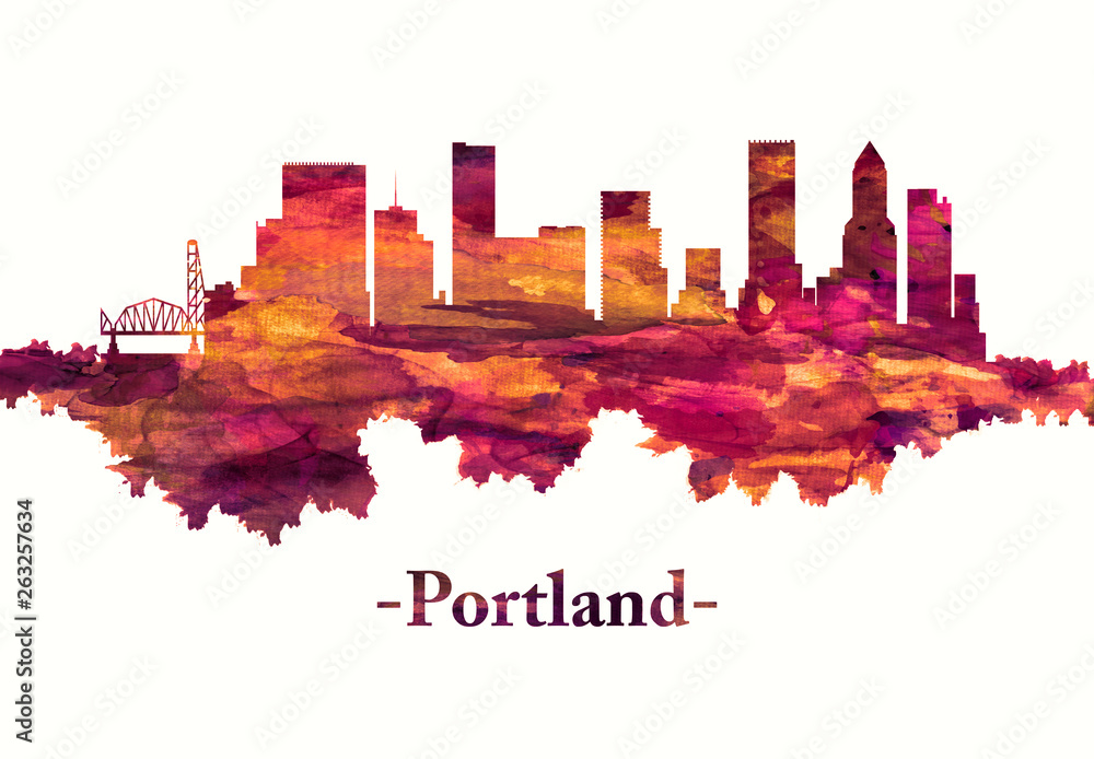 Obraz premium Portland Oregon skyline na czerwono