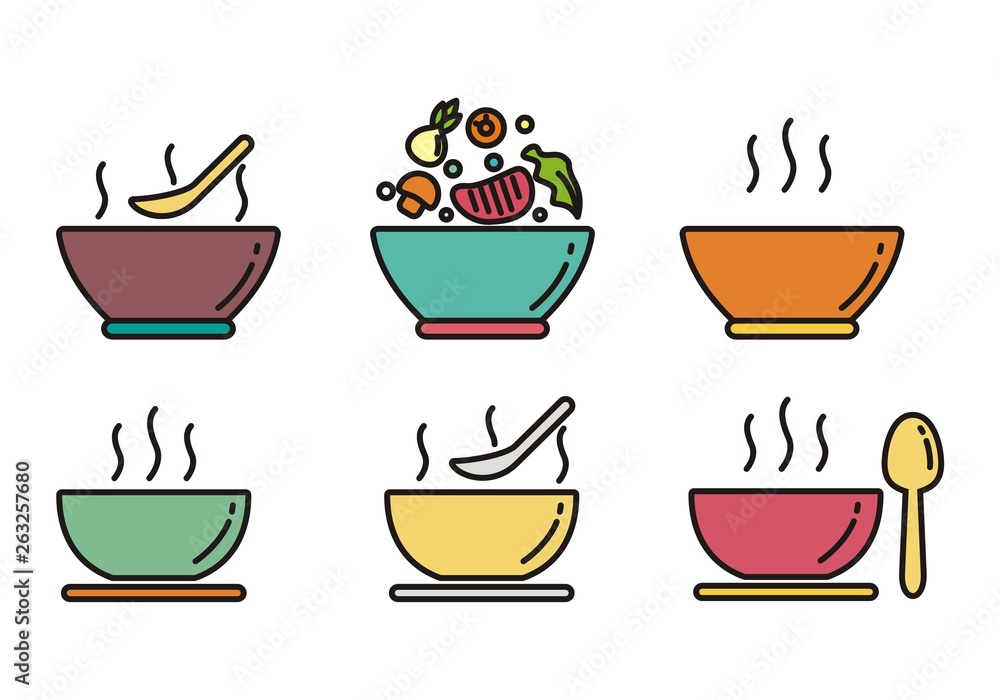 Set of soup icon with outline design. Soup vector illustration Set of soup icon with outline design. Soup vector illustration