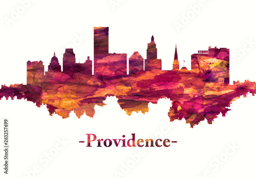 Providence Rhode Island skyline in red