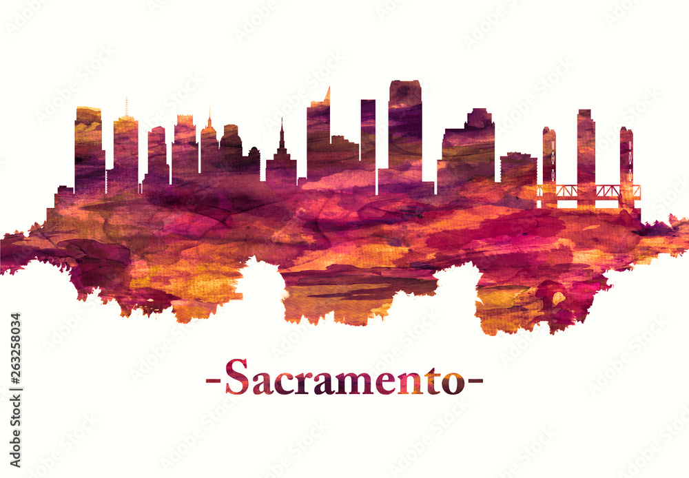 Obraz premium Sacramento California skyline na czerwono
