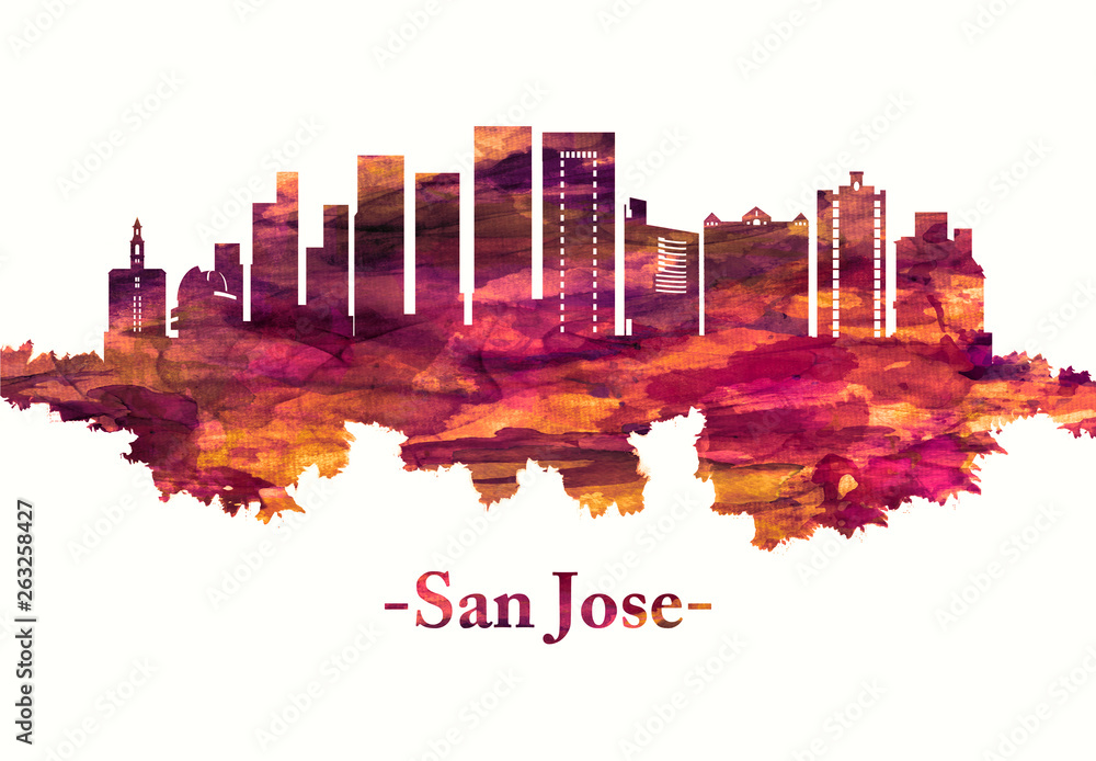 San Jose California skyline in red