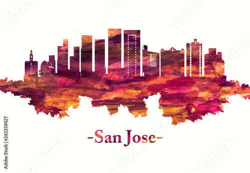 San Jose California skyline in red photo