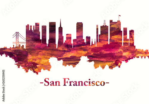 San Francisco California skyline in red
