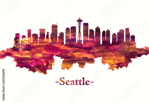 Seattle Washington skyline in red
