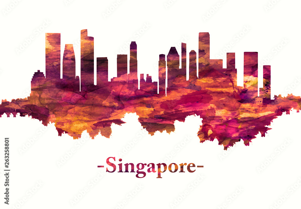 Obraz premium Panoramę Singapuru na czerwono
