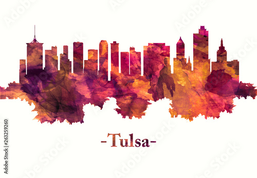 Tulsa Oklahoma skyline in red