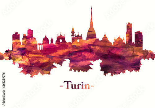 Photography Turin Italy skyline in red