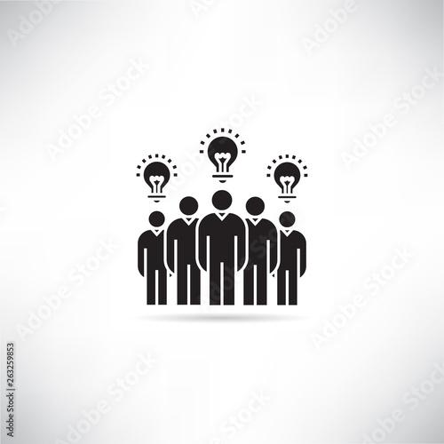 group of people and light bulb for creative thinking icon