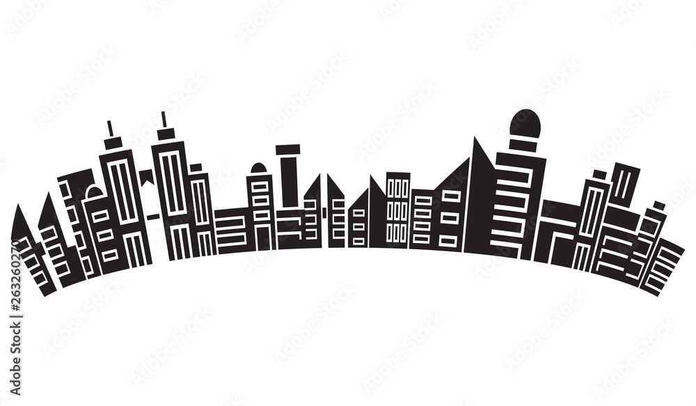 Obraz premium city skyline, silhouette collection of building curve shape on white background