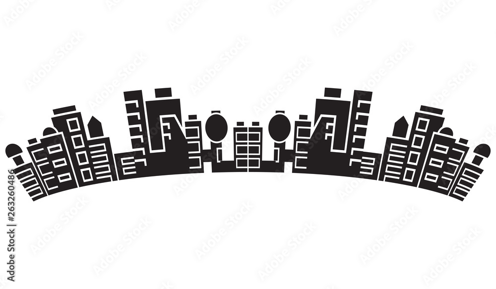 city skyline, silhouette collection of building curve shape on white background