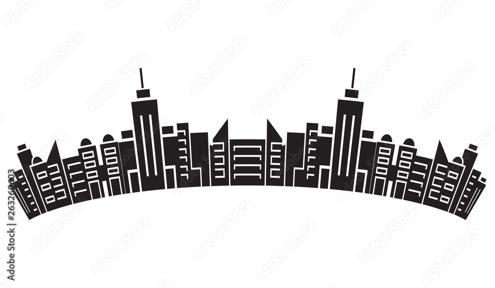 Fototapeta premium city skyline, silhouette collection of building curve shape on white background