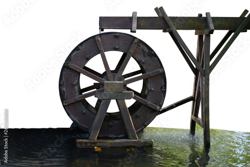 A waterwheel with slight motion blur and water