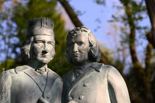 The Brothers Grimm as statues in a park