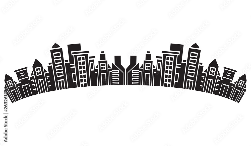 Naklejka premium city skyline, silhouette collection of building curve shape on white background