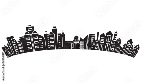 city skyline  silhouette collection of building curve shape on white background