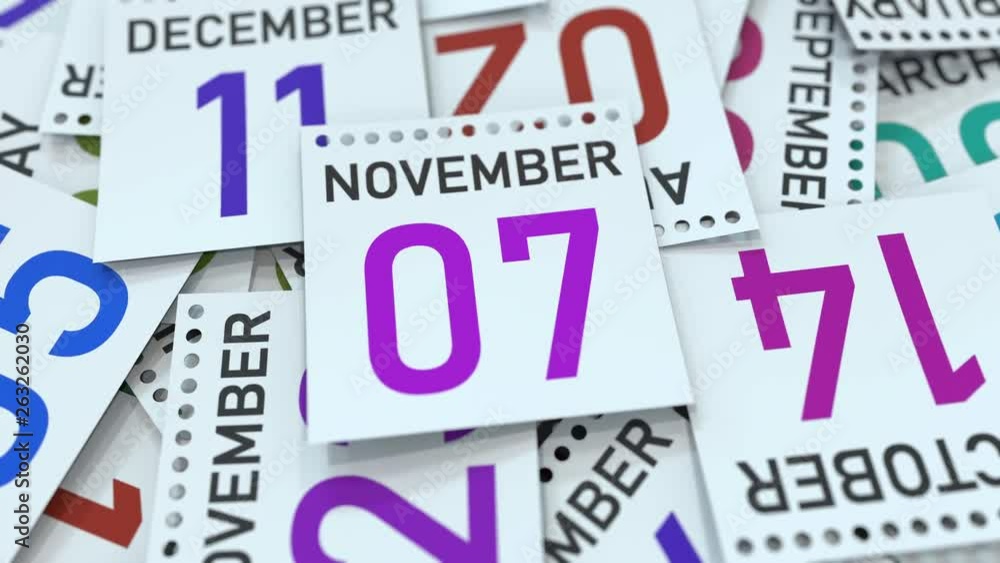 Calendar page shows November 7 date. 3D animation Calendar page shows November 7 date. 3D animation