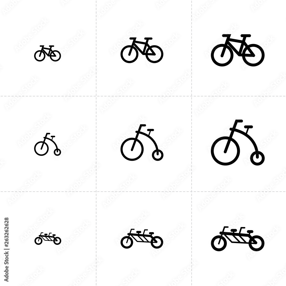 Vector icon set of bicycle elements isolated on white background. Vector icon set of bicycle elements isolated on white background.