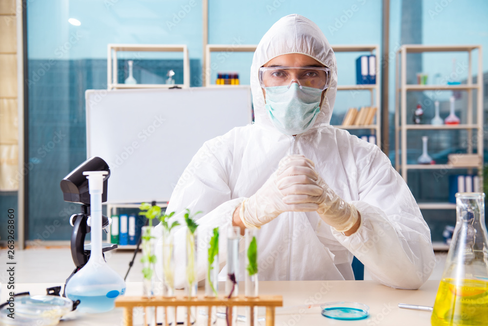 Male biotechnology scientist chemist working in the lab