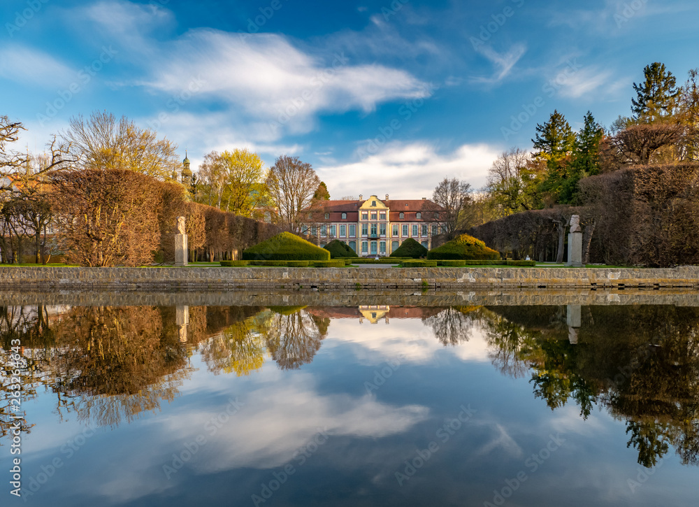 Abbots Palace in the rococo style and located in Oliwa Park. Early spring scenery. Gdansk, Poland. 