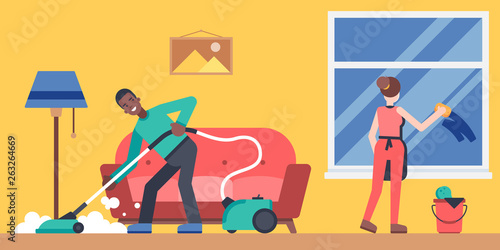 Colourful illustration of home cleaning the room