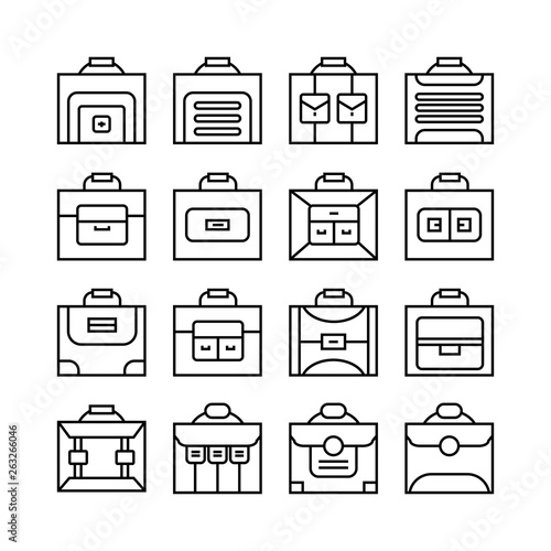 brief case and business bag line icons
