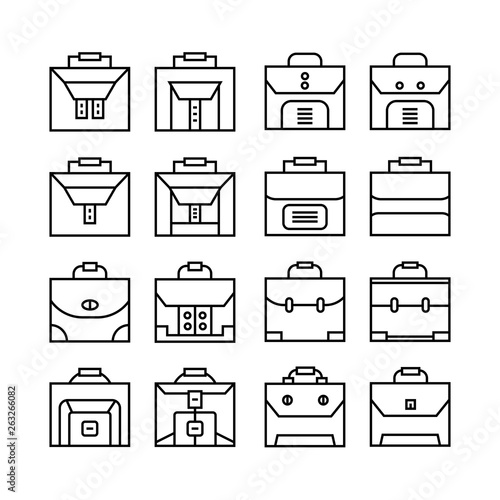 brief case and business bag line icons