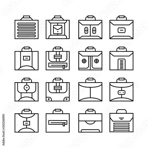 brief case and business bag line icons