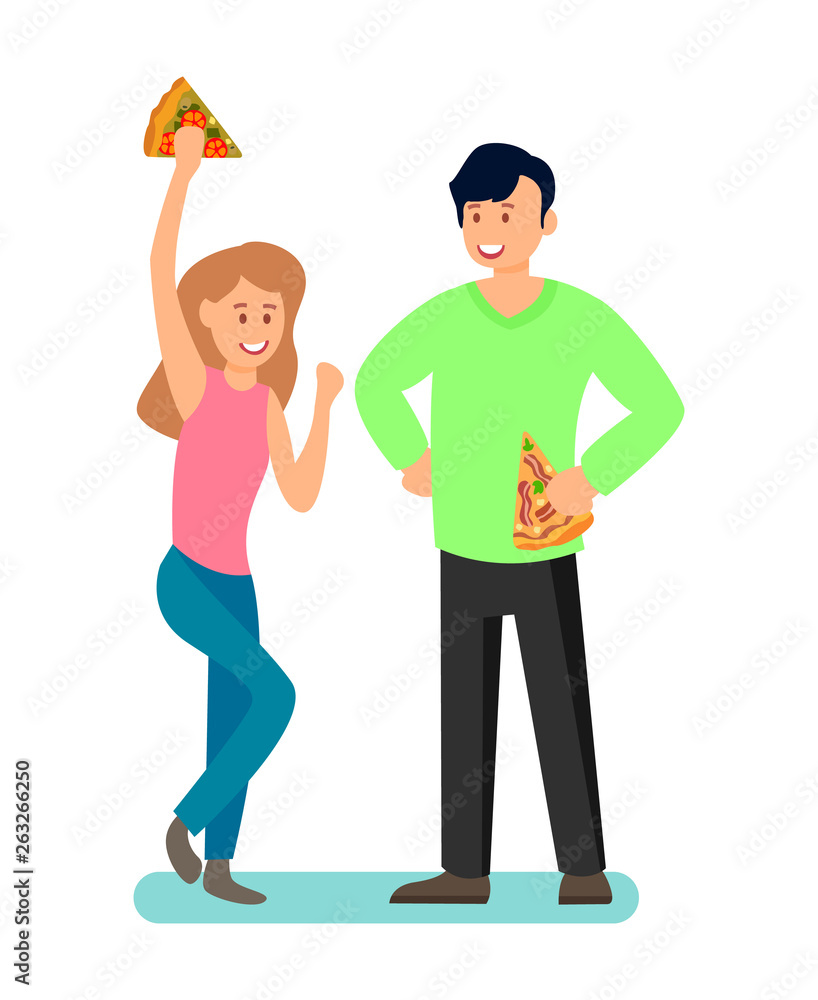 Man and Woman Enjoying Pizza Vector Illustration Man and Woman Enjoying Pizza Vector Illustration