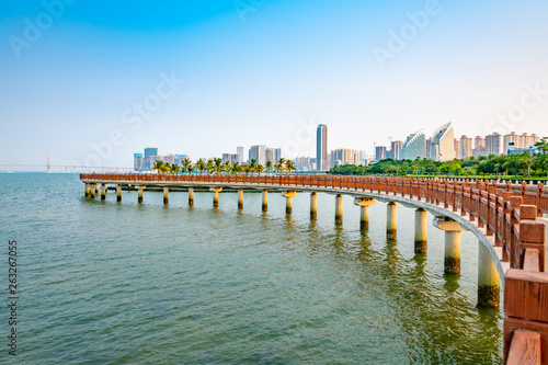 Bridges and buildings in Golden Bay, Zhanjiang city