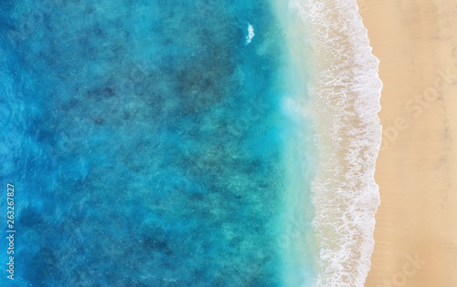 Beach as a background from top view. Turquoise water background from top view. Summer seascape from air. Bali island, Indonesia. Travel - image