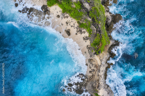 Coast as a background from top view. Turquoise water background from top view. Summer seascape from air. Bali island, Indonesia. Travel - image