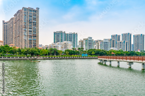 Bridges and buildings in Golden Bay  Zhanjiang city