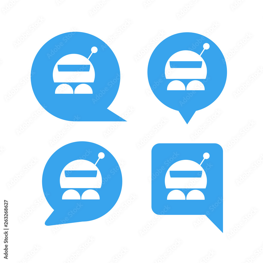 robot in blue speech bubble icons, chat bot robot in blue speech bubble icons, chat bot