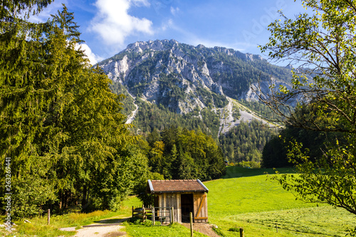 Rauschberg in Ruhpolding von Westen mit Hütte und Weg