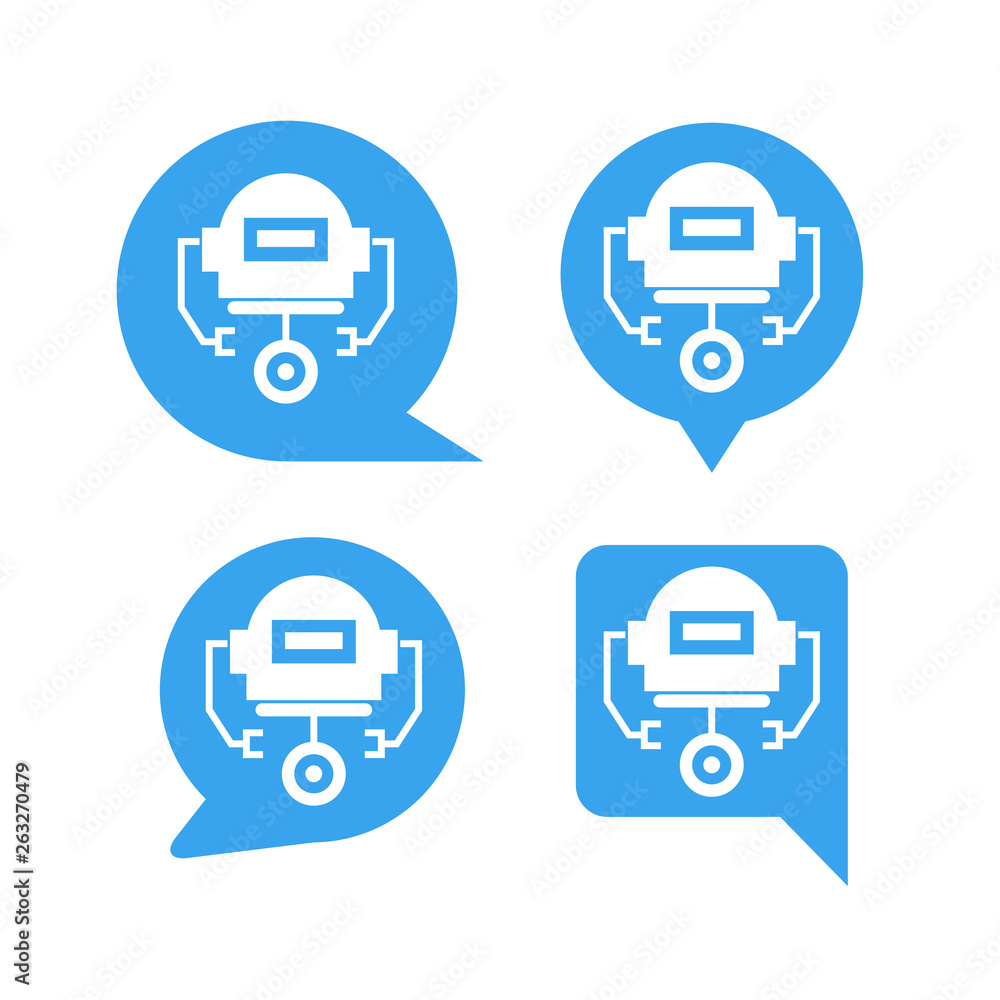 robot in blue speech bubble icons, chat bot robot in blue speech bubble icons, chat bot
